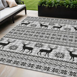 5' X 8' Silver Black And Ivory Deer Washable Indoor Outdoor Area Rug