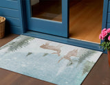 3' X 5' Sky Blue Sage Ivory And Khaki Deer Washable Indoor Outdoor Area Rug