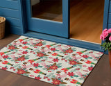 3' X 5' Ivory Red Black Pink And Brown Floral Washable Indoor Outdoor Area Rug