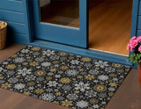 3' X 5' Black Gold And Gray Snowflake Washable Indoor Outdoor Area Rug