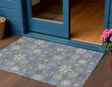 3' X 5' Gray Blue And Ivory Snowflake Washable Indoor Outdoor Area Rug