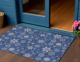 3' X 5' Navy Blue Ivory And Sky Blue Snowflake Washable Indoor Outdoor Area Rug