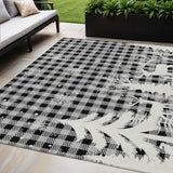 5' X 8' Gray Black And Ivory Plaid Washable Indoor Outdoor Area Rug