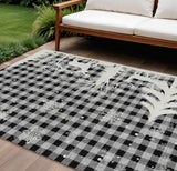 8' X 10' Gray Black And Ivory Plaid Washable Indoor Outdoor Area Rug