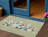 3' X 5' Artichoke Green Beige Ivory And Taupe Presents Washable Indoor Outdoor Area Rug