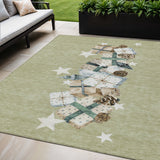 5' X 8' Artichoke Green Beige Ivory And Taupe Presents Washable Indoor Outdoor Area Rug