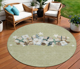 8' Artichoke Green Beige Ivory And Taupe Round Presents Washable Indoor Outdoor Area Rug