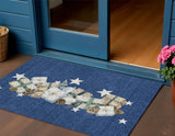 3' X 5' Navy Blue Beige Ivory And Taupe Presents Washable Indoor Outdoor Area Rug