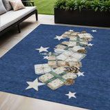 5' X 8' Navy Blue Beige Ivory And Taupe Presents Washable Indoor Outdoor Area Rug