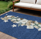 8' X 10' Navy Blue Beige Ivory And Taupe Presents Washable Indoor Outdoor Area Rug
