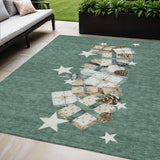 5' X 8' Pale Aqua Beige Ivory And Taupe Presents Washable Indoor Outdoor Area Rug