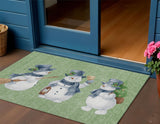 3' X 5' Artichoke Green Denim Blue And Ivory Snowmen Washable Indoor Outdoor Area Rug