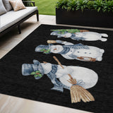 5' X 8' Black Denim Blue And Ivory Snowmen Washable Indoor Outdoor Area Rug