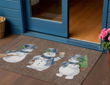 3' X 5' Brown Denim Blue And Ivory Snowmen Washable Indoor Outdoor Area Rug