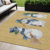 5' X 8' Gold Denim Blue And Ivory Snowmen Washable Indoor Outdoor Area Rug
