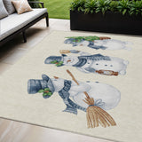 5' X 8' Ivory And Denim Blue Snowmen Washable Indoor Outdoor Area Rug