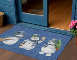 3' X 5' Navy Blue Denim Blue And Ivory Snowmen Washable Indoor Outdoor Area Rug