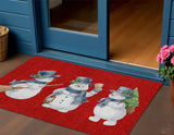 3' X 5' Red Denim Blue And Ivory Snowmen Washable Indoor Outdoor Area Rug