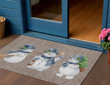3' X 5' Taupe Denim Blue And Ivory Snowmen Washable Indoor Outdoor Area Rug