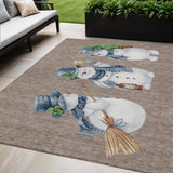 5' X 8' Taupe Denim Blue And Ivory Snowmen Washable Indoor Outdoor Area Rug