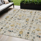 5' X 8' Beige Gold Black And Gray Nutcracker Washable Indoor Outdoor Area Rug