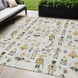 5' X 8' Ivory Gold Black And Gray Nutcracker Washable Indoor Outdoor Area Rug