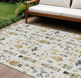 8' X 10' Ivory Gold Black And Gray Nutcracker Washable Indoor Outdoor Area Rug