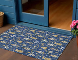 3' X 5' Navy Blue Gold Black And Gray Nutcracker Washable Indoor Outdoor Area Rug