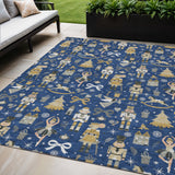 5' X 8' Navy Blue Gold Black And Gray Nutcracker Washable Indoor Outdoor Area Rug