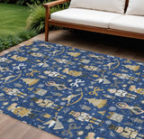 8' X 10' Navy Blue Gold Black And Gray Nutcracker Washable Indoor Outdoor Area Rug