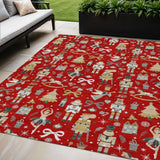 5' X 8' Red Gold Black And Gray Nutcracker Washable Indoor Outdoor Area Rug