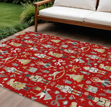 8' X 10' Red Gold Black And Gray Nutcracker Washable Indoor Outdoor Area Rug
