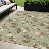 5' X 8' Artichoke Green Brown And Beige Stars Washable Indoor Outdoor Area Rug