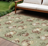 8' X 10' Artichoke Green Brown And Beige Stars Washable Indoor Outdoor Area Rug