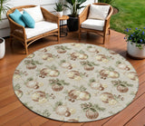 8' Beige Brown And Ivory Round Stars Washable Indoor Outdoor Area Rug