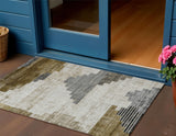 3' X 5' Brown Beige And Charcoal Geometric Washable Indoor Outdoor Area Rug