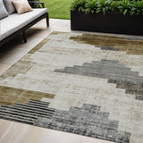 5' X 8' Brown Beige And Charcoal Geometric Washable Indoor Outdoor Area Rug