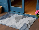 3' X 5' Blue Ivory And Charcoal Geometric Washable Indoor Outdoor Area Rug
