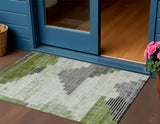 3' X 5' Fern Green Ivory And Charcoal Geometric Washable Indoor Outdoor Area Rug