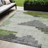 5' X 8' Fern Green Ivory And Charcoal Geometric Washable Indoor Outdoor Area Rug