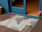 3' X 5' Rust Ivory And Charcoal Geometric Washable Indoor Outdoor Area Rug