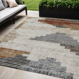 5' X 8' Rust Ivory And Charcoal Geometric Washable Indoor Outdoor Area Rug