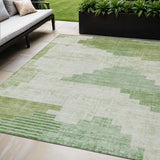 5' X 8' Sage Ivory And Olive Green Geometric Washable Indoor Outdoor Area Rug