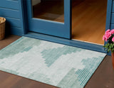 3' X 5' Teal Blue Aqua And Ivory Geometric Washable Indoor Outdoor Area Rug