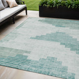 5' X 8' Teal Blue Aqua And Ivory Geometric Washable Indoor Outdoor Area Rug