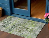 3' X 5' Artichoke Green Ivory And Gray Abstract Washable Indoor Outdoor Area Rug