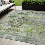 5' X 8' Artichoke Green Ivory And Gray Abstract Washable Indoor Outdoor Area Rug