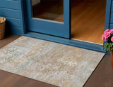 3' X 5' Coral Ivory And Gray Abstract Washable Indoor Outdoor Area Rug