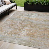 5' X 8' Coral Ivory And Gray Abstract Washable Indoor Outdoor Area Rug