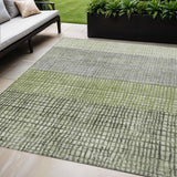 5' X 8' Artichoke Green And Gray Geometric Washable Indoor Outdoor Area Rug
